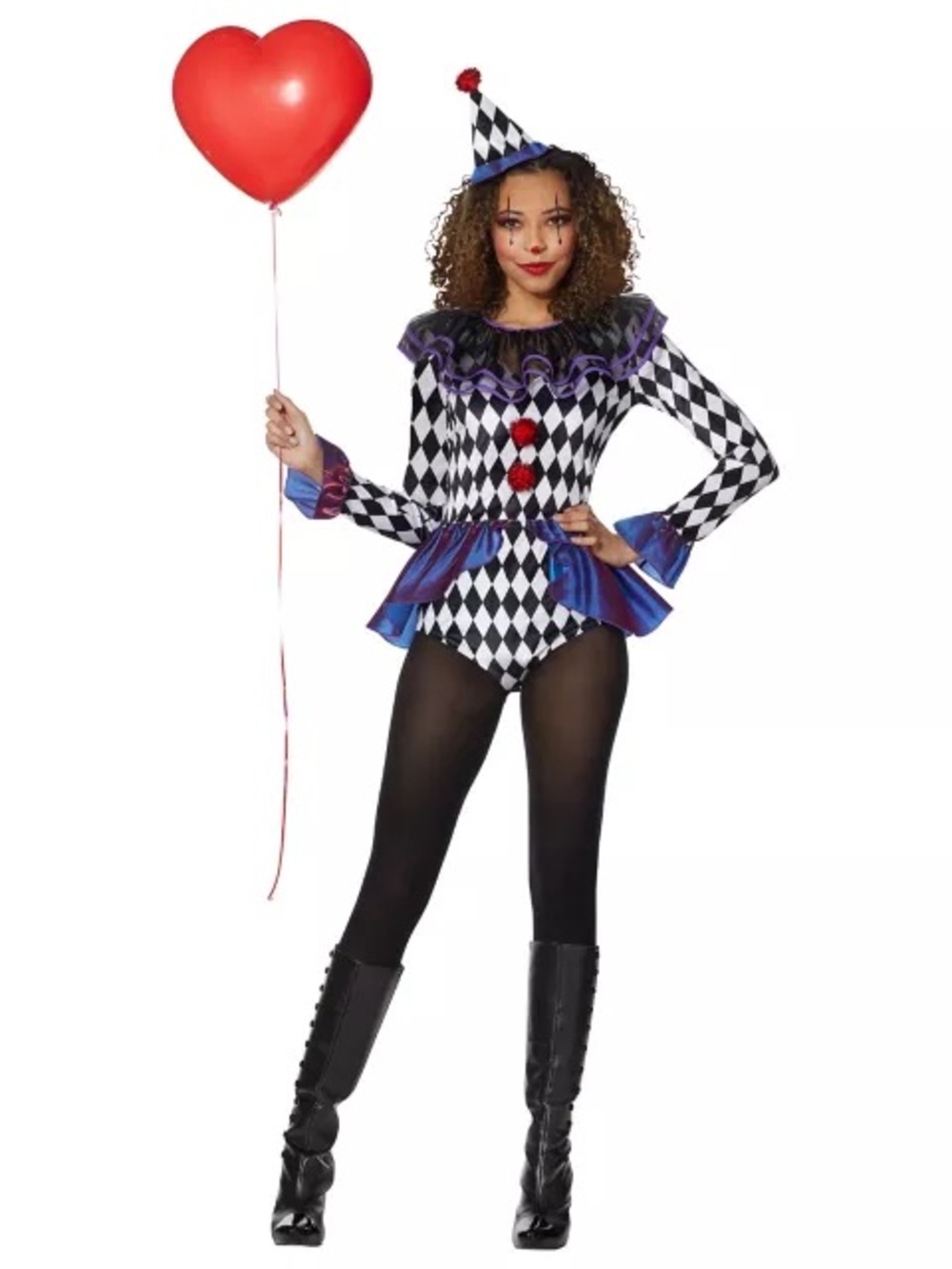 Spirit Black and White Harlequin Jester Costume with Purple Trim